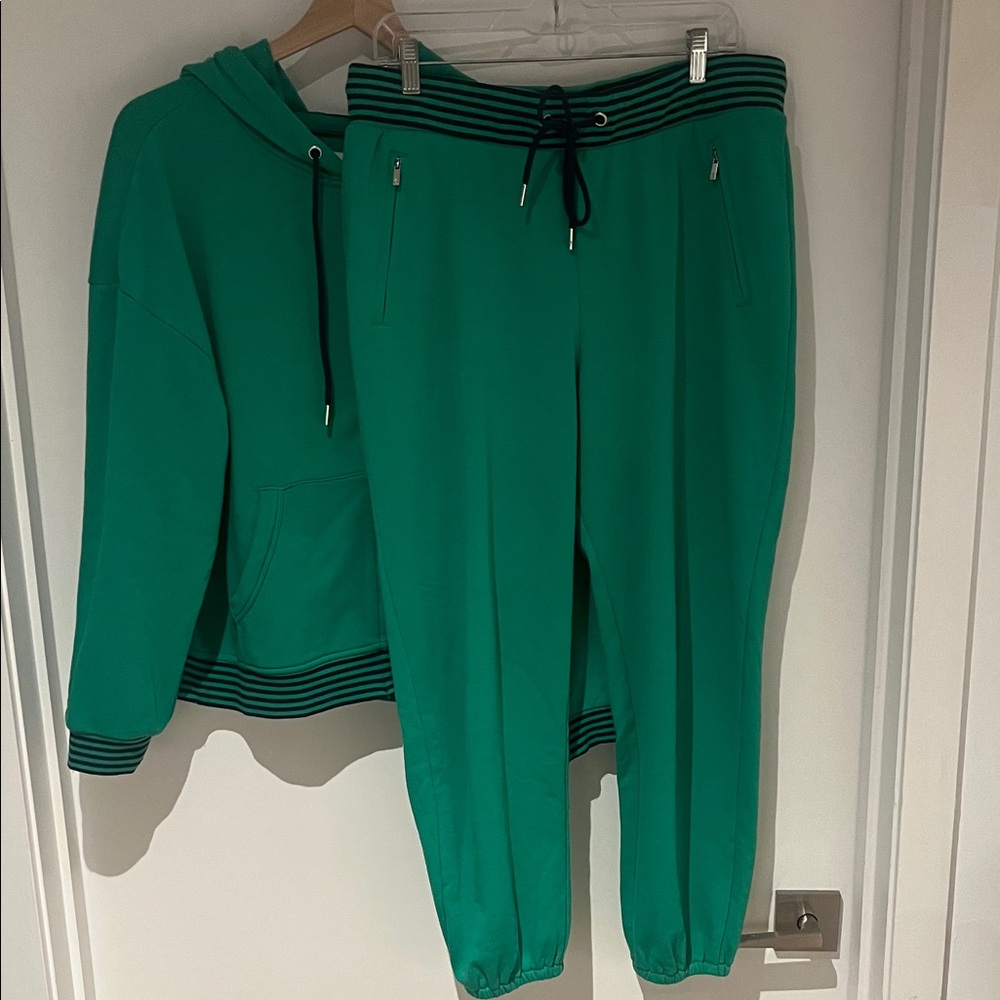 Lou & Grey Green Hoodie and Jogger stripped matching Set